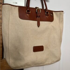Classic Tan Canvas Tote Bag with Brown Leather Accents